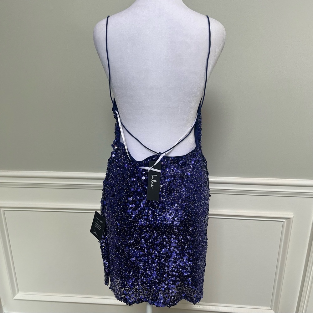 Lulu's Force of Fashion Navy Sequin Backless Mini Dress Size S - Picture 5 of 9
